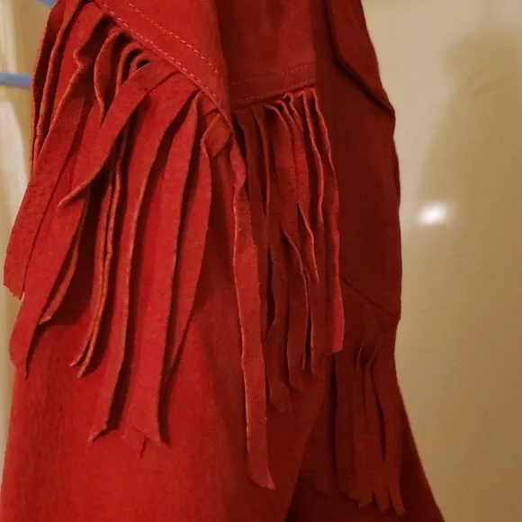 Vintage Avon Fashions Red Fringed Suede 80s 90s Leather Collar Jacket ❤ - Picture 14 of 14